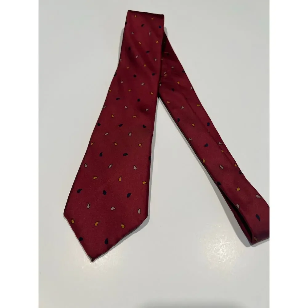 Henry Grethel Men's Silk Tie Red with Navy and Gold Tiny Paisley JL